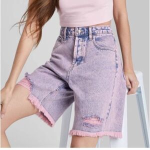 Acid Wash High Rise Distressed Bermuda Shorts Size 2 New With Tags